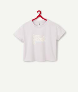 T-shirt oversize fille en fibres recyclées violet avec message 