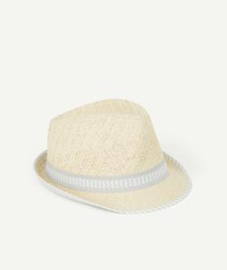 Chapeau de paille garçon avec bande de tissu verte - 52