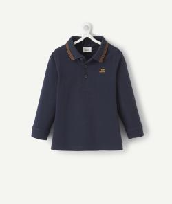 Polo bleu marine en coton piqué avec message bébé garçon - 3 M - Soldes