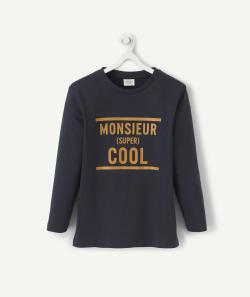 Le t-shirt bleu marine en coton biologique avec message - 14 A