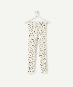 Legging blanc côtelé fleuri en coton bio fille - 9 A