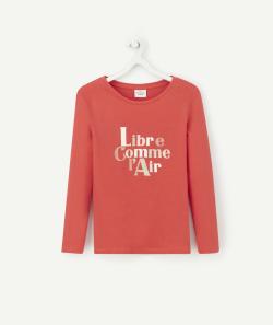 T-shirt rose en coton bio avec message pailleté fille - 12 A