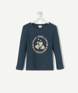 T-shirt fille en coton bio vert avec messages et coeurs pailletés - 2 A