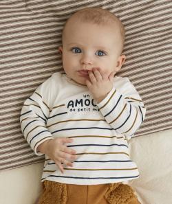 T-shirt rayé bébé garçon en coton biologique avec message - 36 M