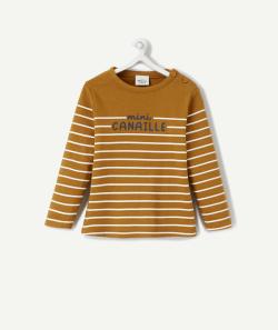T-shirt ocre à rayures mini canaille en coton bio bébé garçon - 3 M