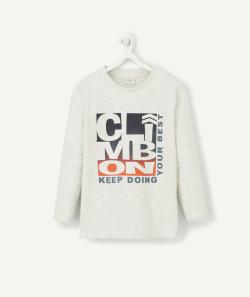 T-shirt gris chiné en coton avec message floqué garçon - 10 A