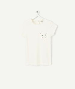 T-shirt écru bébé fille manches courtes avec motifs coeurs - 18 M