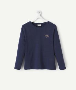 T-shirt fille en coton bleu marine avec message - 3 A