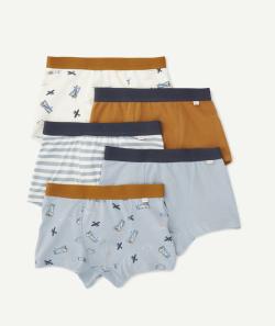 Lot de 5 boxers garçon en coton bio unis et imprimés avions - 2 A