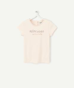 T-shirt rose bébé fille en coton biologique avec message princesse - 3 M