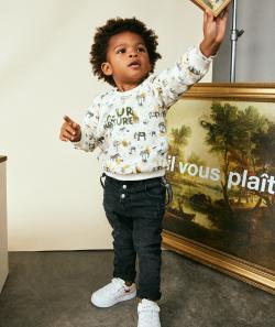 Jean gris foncé bébé garçon avec bretelles amovibles - 6 M