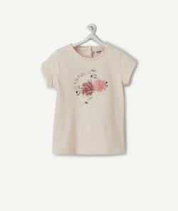 T-shirt rose en coton bio avec fleurs en relief bébé fille - 6 M