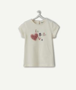 T-shirt blanc en coton bio avec coeur en relief bébé fille - 6 M