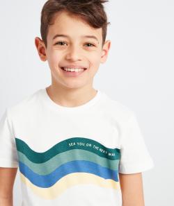 T-shirt garçon en fibres recyclées blanc avec bandes colorées - 4 A