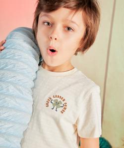 T-shirt garçon écru en coton avec broderie sur le cœur - 12 A