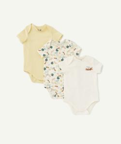 Lot de 3 bodies en coton biologique uni ou avec imprimés - 18 M