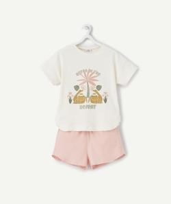Pyjama fille en fibres recyclées blanc et rose thème désert - 10 A