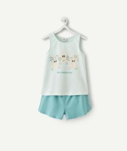 Pyjama en fibres recyclées fille bleu et à manches courtes - 2 A