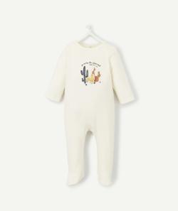 Dors bien écru bébé en coton bio avec motif cactus et message - 0 M