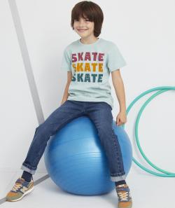 T-shirt bleu ciel avec message floqué skate garçon - 4 A