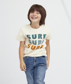 T-shirt blanc en fibres recyclées avec message surf garçon - 12 A