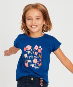 T-shirt bleu électrique floqué en coton biologique fille - 10 A