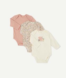 Lot de 3 bodies en coton bio manches longues fleuris rose bébé - 6 M