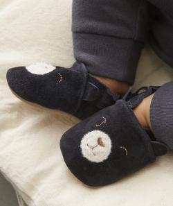 Chaussons bleu foncé en cuir et bouclettes bébé garçon - 3-6 M