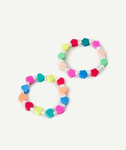 Lot de 2 bracelets avec perles coeurs et fleurs fille - TU