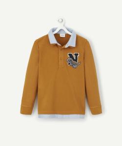 Polo garçon ocre avec effet doublé chemise avec dinosaure - 3 A