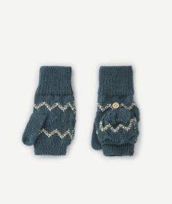 Moufles tricot fille en fibres recyclées bleu et couleur argentée - 6-8 A