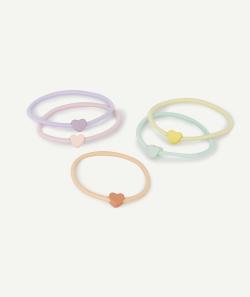 Lot de 5 élastiques couleurs pastels avec coeur fille - TU