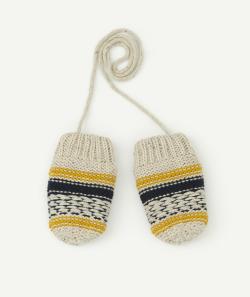 Moufles bébé garçon avec cordon en fibres recyclées - 3-9 M