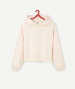 Sweat fille rose à capuche finition coupe déchirée - M