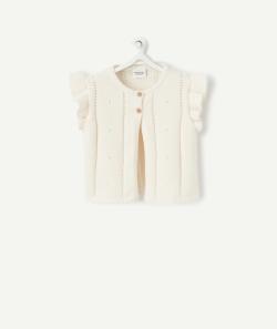 Gilet rose en tricot bébé fille avec manches volantées - 12 M
