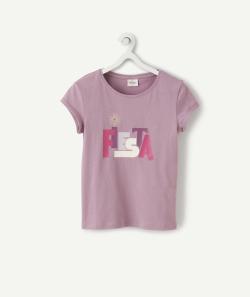 T-shirt fille en fibres recyclées violet avec message - 3 A