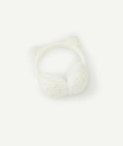 Cache-oreilles en laine blanc avec fourrure fille - TU