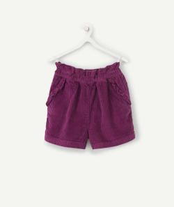 Short violet en velours côtelé fille et volants sur les poches - 5 A