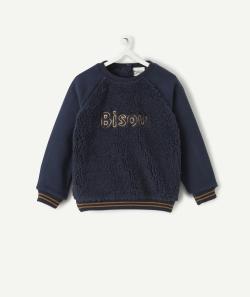 Sweat bleu marine à bouclettes et message bisous bébé garçon - 18 M