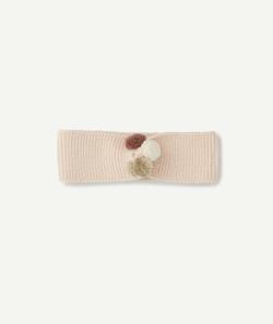 Bandeau en maille rose clair avec pompons bébé fille - TU