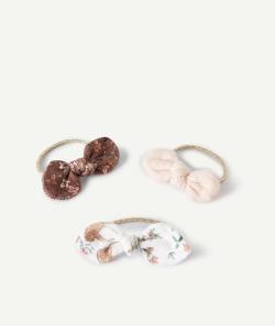 Lot de 3 élastiques couleur dorée avec noeuds bébé fille - TU
