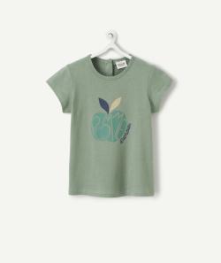 T-shirt bébé fille en coton biologique vert avec pomme imprimé - 3 M
