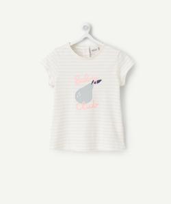 T-shirt bébé fille en coton biologique rayé rose et blanc - 9 M