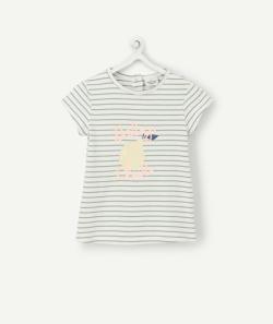 T-shirt bébé fille en coton biologique rayé vert et blanc - 9 M