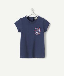T-shirt bébé fille en coton biologique bleu avec imprimé coeurs - 1 M