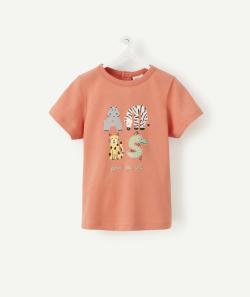 T-shirt bébé garçon en fibres recyclées rose avec message et animaux - 9 M