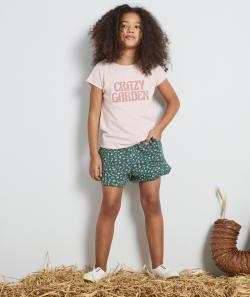 Short fille en coton biologique vert imprimé fleuri - 10 A