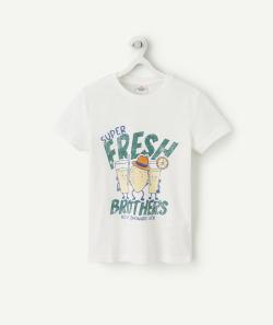 T-shirt garçon en coton bio blanc imprimé effet usé limonades - 5 A