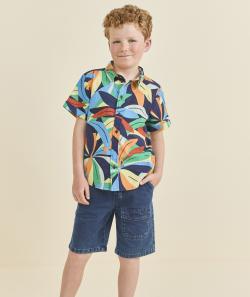 Bermuda cargo garçon en coton effet denim bleu marine less water - 9 A