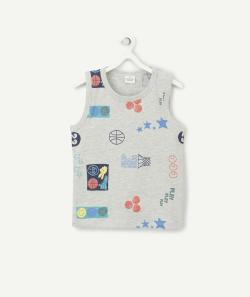 T-shirt sans manches garçon en coton bio gris thème basket - 3 A